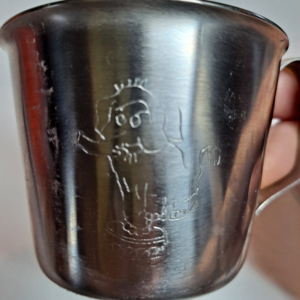 Vintage 18/8 Stainless Steel Leonard Toddler Nursery Cup Mug Etched Elephant-EC